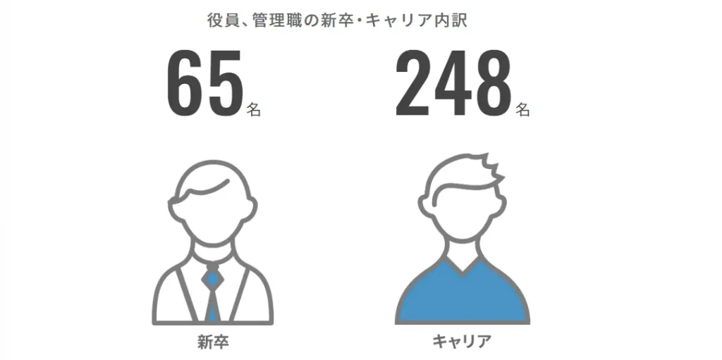 Sky株式会社における役員、管理職の新卒・キャリア内訳