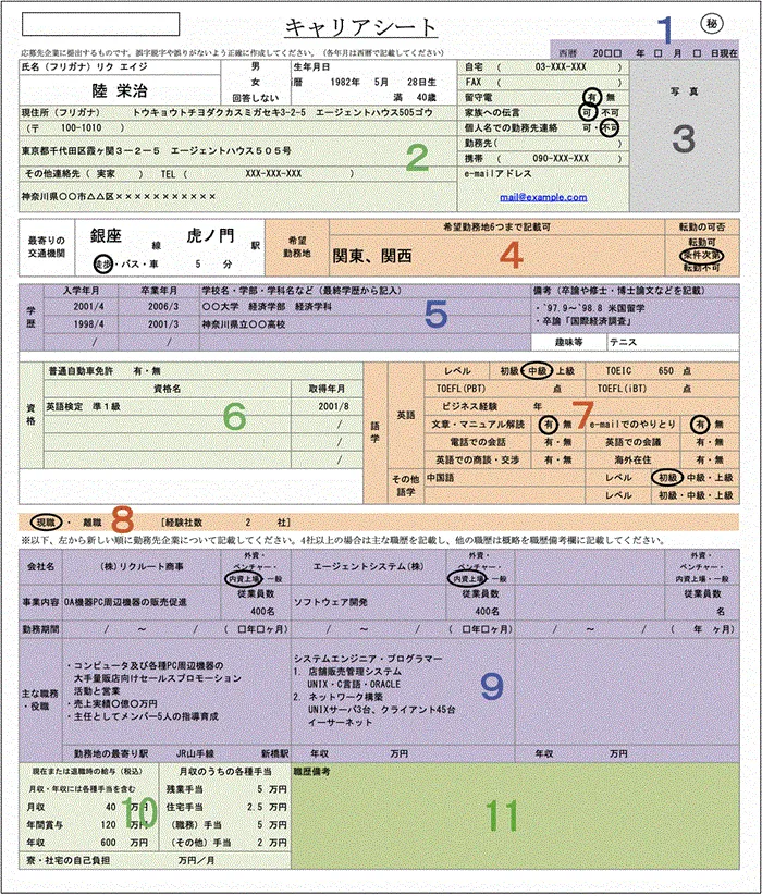 リクルートエージェントのキャリアシート